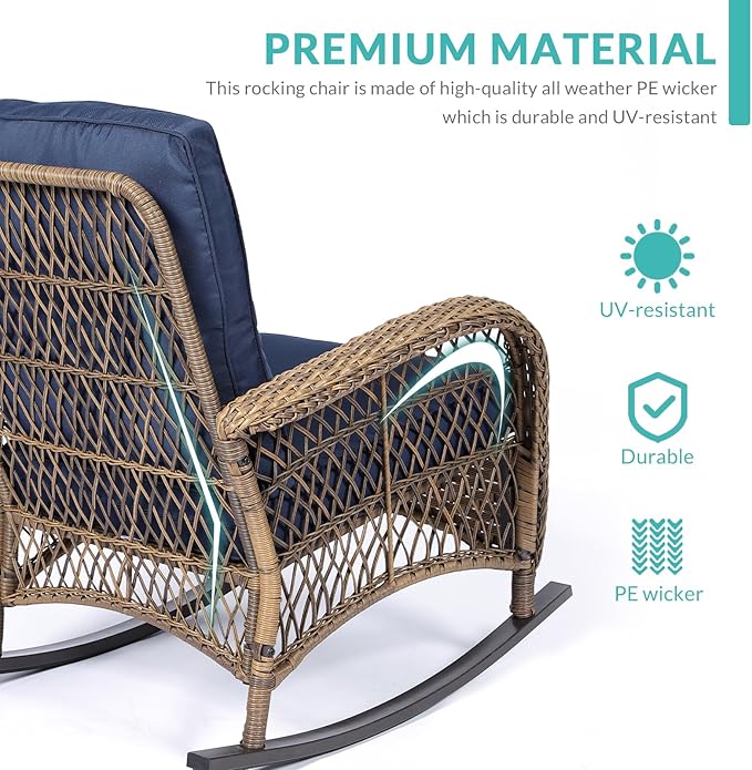 MEETWARM 3 Pieces Outdoor Wicker Rocking Chair Set - Photo 7