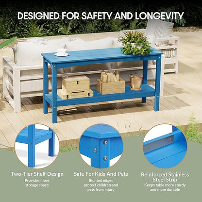 WestinTrends Malibu 55" Outdoor Patio HDPE Adirondack 2-Tier Shelf Console Table, Pacific Blue