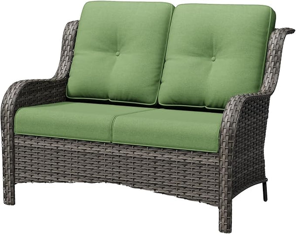 Wicker Patio Loveseat, 2 Seat Outdoor Couch with Thickened Olefin Cushions, High Back and Deep Seating - Photo 1
