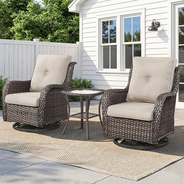 Belord Patio Wicker Chairs Swivel Rocker, Outdoor Patio Furniture Set with Rattan Side Table - Photo 1
