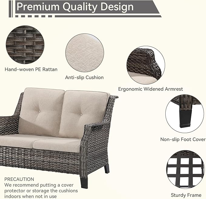 5 Piece Patio Furniture Set, 2-Seater Loveseat, 2 Chairs and 2 Side Tables - Photo 3