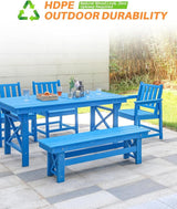 HDPE Outdoor Dining Set of 6, Patio Dining Table Set with 4 Chairs and 1 Bench - Photo 6