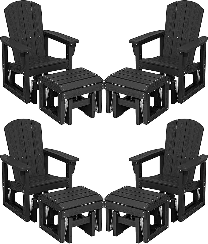 SERWALL Outdoor Glider Chair Set of 4 with Ottoman, HDPE Wood-Like Patio Glider Set All-Weather Porch Glider for Outside - Photo 1