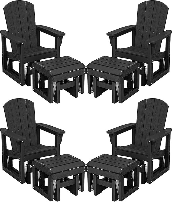 SERWALL Outdoor Glider Chair Set of 4 with Ottoman, HDPE Wood-Like Patio Glider Set All-Weather Porch Glider for Outside - Photo 1