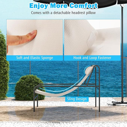 Tangkula Patio Sling Lounge Chair, Modern Sling Accent Chair w/Removable Headrest Pillow, Heavy-Duty Metal Frame, Breathable Seat Fabric, Leisure Chair for Indoor Outdoor, 350 lbs Max Load (2)
