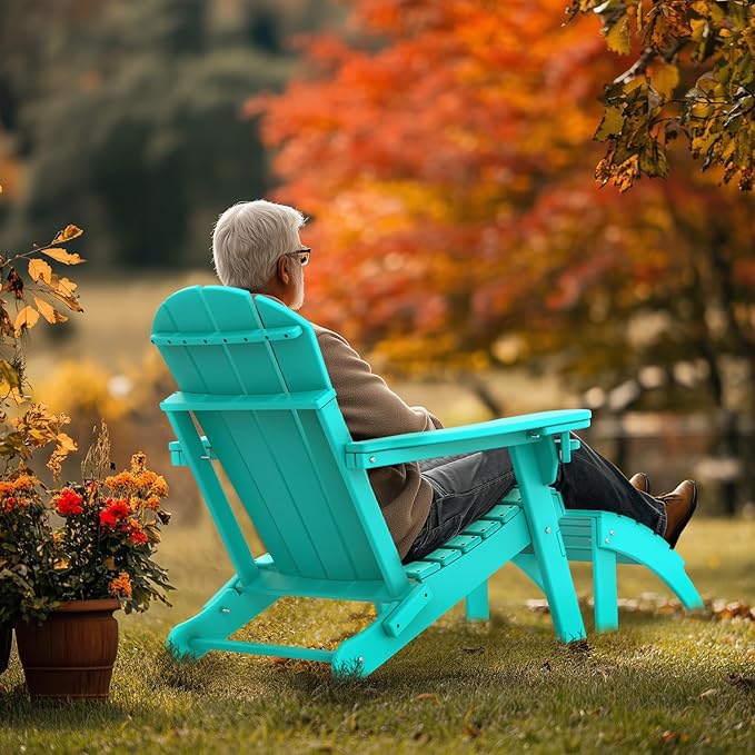 IVY&LANE Outdoor Adirondack Ottoman | Folding | HDPE | Aqua | All Weather - Photo 4