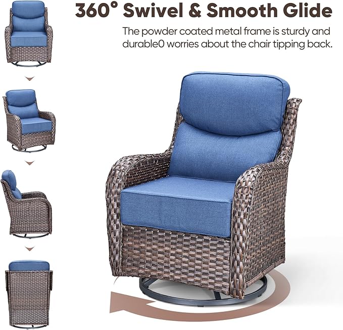 Swivel Patio Chairs sofa Set of 6 - 6" Thick Cushion - Wicker Outdoor Swivel Rocker Patio Chair, Sofa/Glass coffee table - Photo 4