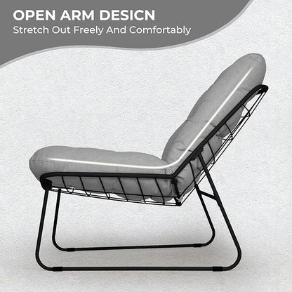 Grand patio Modern Accent Chair, Metal Outdoor Lounge Chair with Soft Cushion,Comfy Papasan Chair for Patio Backyard Porch Deck Bedroom, Weather Resistant and Easy to Maintain, Light Gray