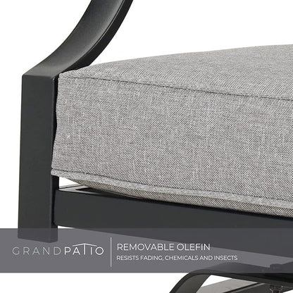 Grand patio 3-Piece Furniture Seating Motion Chairs Set Outdoor Bistro Set Patio Conversation Sets Glider Rocking Chair with Comfortable Gray Cushions Square Coffee Table for Garden Lawn & Poolside