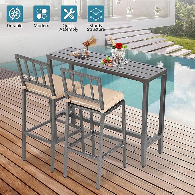 Outdoor Bar Table, Patio Console Pub Height Tables with Powder Coated Steel Frame - Photo 6