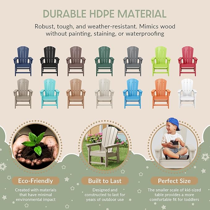 WestinTrends Malibu Kids Outdoor Adirondack Plastic Patio Chair (Set of 2), Sand
