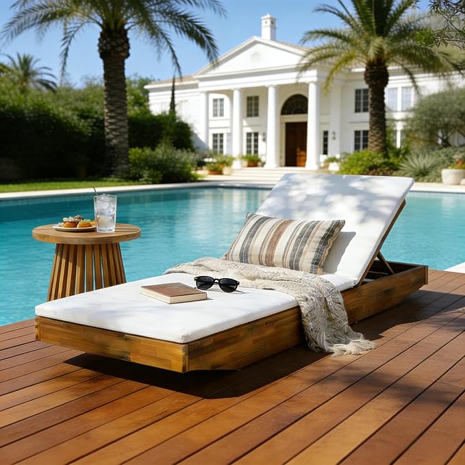Christopher Knight Home Maril Acacia Wood Chaise Lounge Chair Outdoor, Adjustable Backrest Sun Lounger Recliner - Photo 3