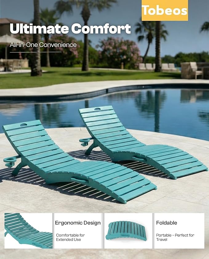 Pre-Assembled Folding in-Pool Lounge Chair, HDPE Outdoor Chaise Lounge with Cup Holder, Pool Lounge Chair for Poolside - Photo 7