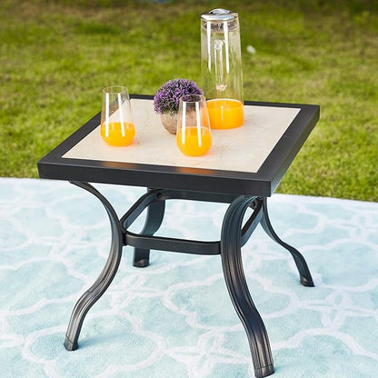 LOKATSE Home Outdoor Patio Bistro Side End Table Square Metal Frame Removable Tile Table Top Dining Coffee Table for Garden Swimming Pool Outdoor Patio Furniture