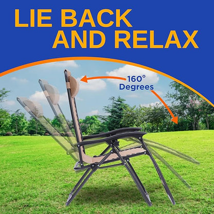 SereneLife Zero Gravity Outdoor Lounge Chairs 2 Pack – Folding Recliners with Side Table, Cup Holder & Padded Headrest – Adjustable Patio Chairs for Lawn, Garden, Deck, Camping (Cream)