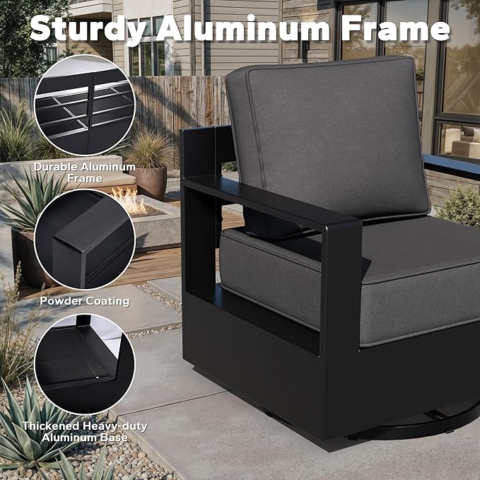 Outdoor Aluminum Furniture Set, 6-Piece Patio Conversation Set, 2 Swivel Chairs, 2 Chairs, 1 Sofa and 1 Table - Photo 4