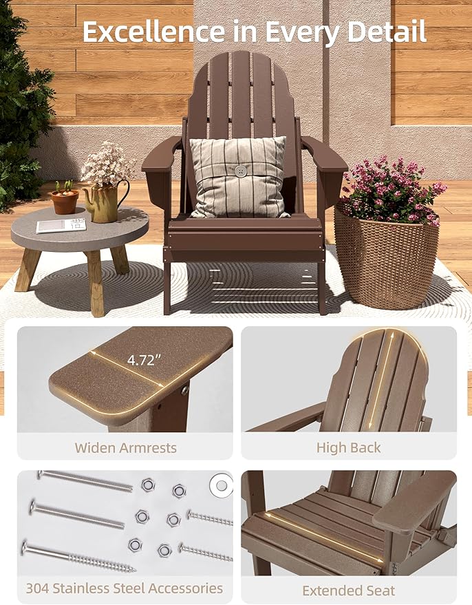 Folding Adirondack Chair - Durable HDPE Poly Lumber All-Weather Resistant - Photo 6