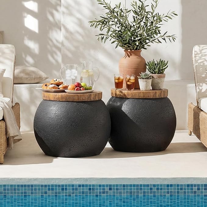 HOMPUS Concrete Outdoor Side Table Jar Shaped Round Coffee Table - Photo 5