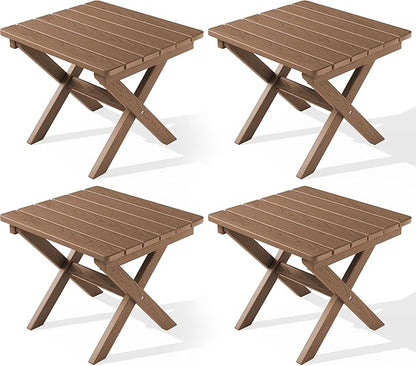 SERWALL Folding Outdoor Side Table Set of 4, Small Adirondack Side Table, Brown