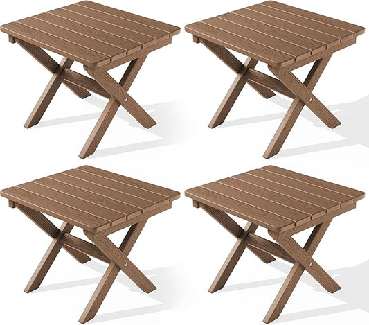 SERWALL Folding Outdoor Side Table Set of 4, Small Adirondack Side Table, Brown
