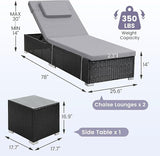 Outdoor Chaise Lounge Chairs, All-Weather Wicker Pool Lounge Chair Set of 2 with Side Table - Photo 2