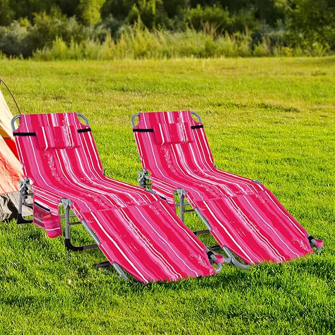 Goplus Tanning Chair, Folding Outdoor Beach Lounge Chair with Face & Arm Hole, Carrying Strap, Pillow, Side Pocket - Photo 8