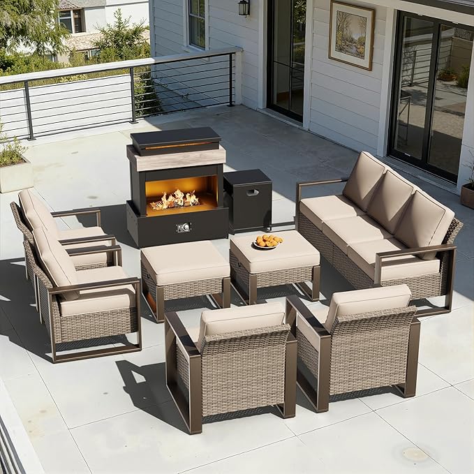 8 Pieces Metal Wicker Patio Furniture Set - 75" Sofa, Four Armchairs and Two Ottomans - Photo 9