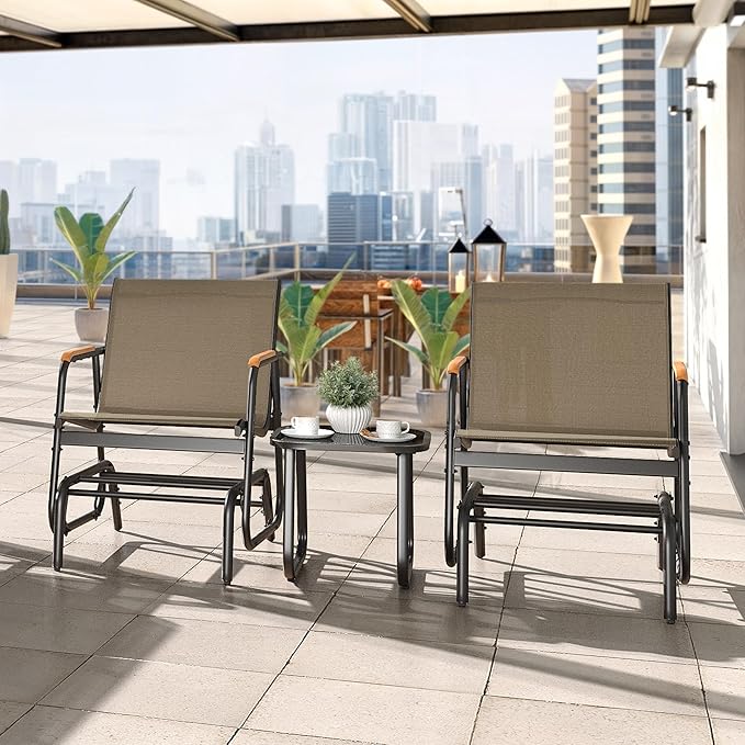 YITAHOME 3 Piece Patio Furniture Set, Outdoor Glider Chair Bistro Set, Coffee Table with Tempered Glass Tabletop - Photo 2