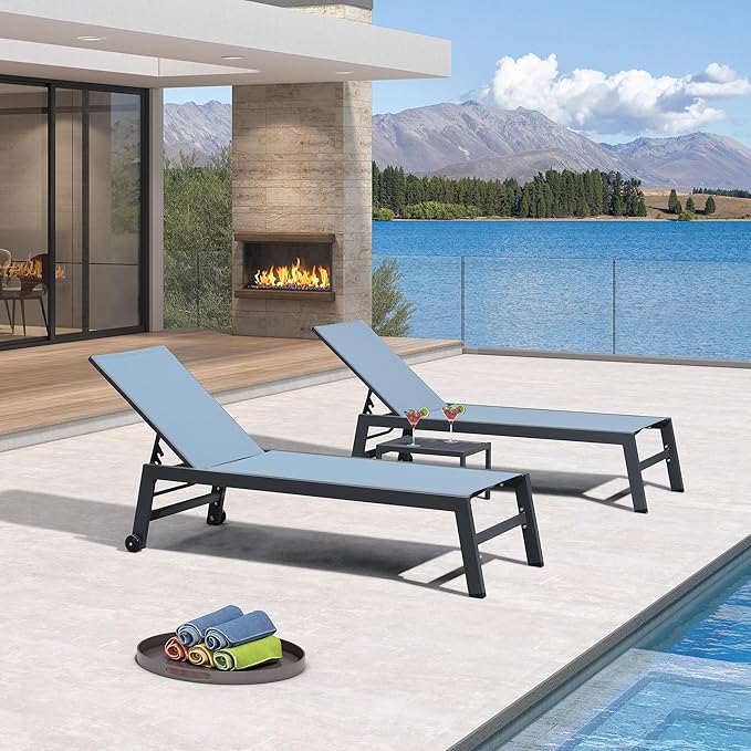 PURPLE LEAF Patio Chaise Lounge Set for 2 Outdoor Chaise Lounge Chair with Aluminum Frame and Wheels Pool Lounge Chairs - Photo 1