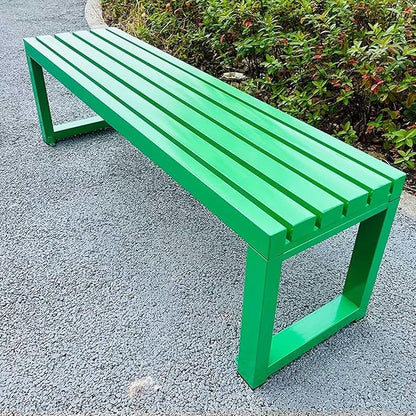 Outdoor Garden Bench, 3.3ft 3.9ft 4.9ft 5.9ft Metal Patio Benches Weatherproof Outside Backless Bench Front Porch Seat Outdoor for Park, Yard, Lawn and Backyard Outside Chair(Green,4.9ft)