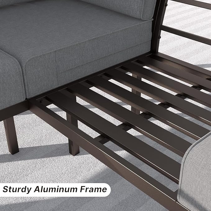 Gotland Aluminum Patio Furniture Set with Rectangular Coffee Table - Photo 3