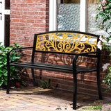 50" Outdoor Garden Bench Metal Patio Park Bench Elegant Porch Deck Loveseat with PVC Carved Pattern Backrest - Photo 4