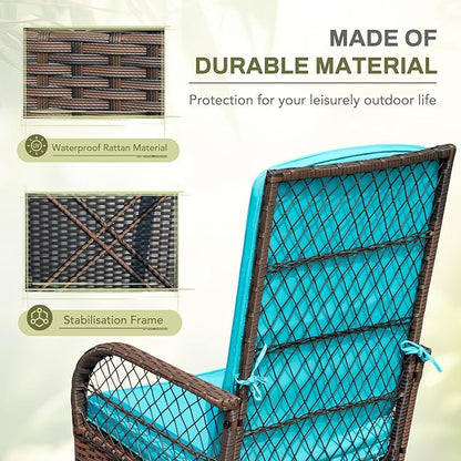 Greesum 3 Piece Outdoor Wicker Rocking Chairs Patio Furniture Set with Glass Coffee Table for Garden Backyard Porch Poolside, Blue