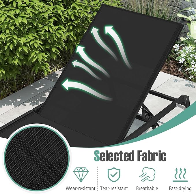 Tangkula Lounge Chair Outdoor Set of 2, Foldable Patio Chaise Lounge Chairs with 5-Position Adjustable Backrests - Photo 7