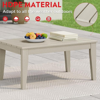 Costaelm Adirondack Outdoor Coffee Table, HDPE Drink Table Weather Resistant, Patio Porch Accent Balcony Table Outdoor End Table for Pool, Seaside, Backyard, Sand
