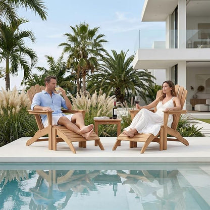 Outdoor Wooden Adirondack Chair with Footrest, All-Weather Teak Leisure Line Modern Adirondack Chair Suitable for Patio Lawn Garden Terrace Poolside Firepit Deck