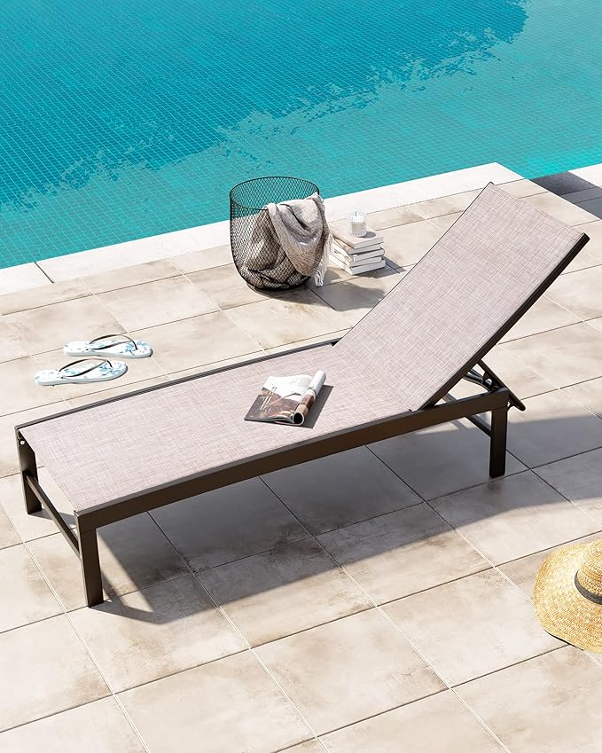 Crestlive Products Outdoor Lounge Chairs, Aluminum Pool Chaise Lounge Chairs, Adjustable Five-Position Tanning Recliner - Photo 1