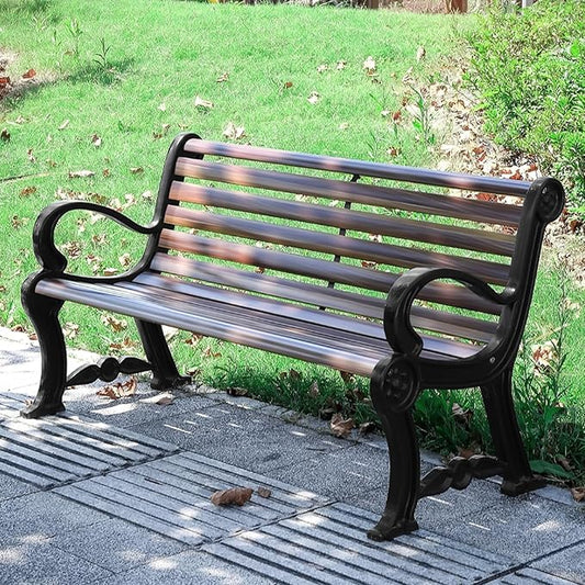 Outdoor Metal Garden Bench, Backless Loveseat Patio Furniture, Weatherproof & Durable, Ideal for Indoor & Outdoor Use, Brown Color, 150cm/59.1in Length