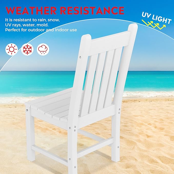 Costaelm Armless Outdoor Chair, Patio Adirondack Chair, HDPE Poly Lumber Waterproof Restaurant Bistro Kitchen Dining Chair for Outside Porch Backyard Garden, White