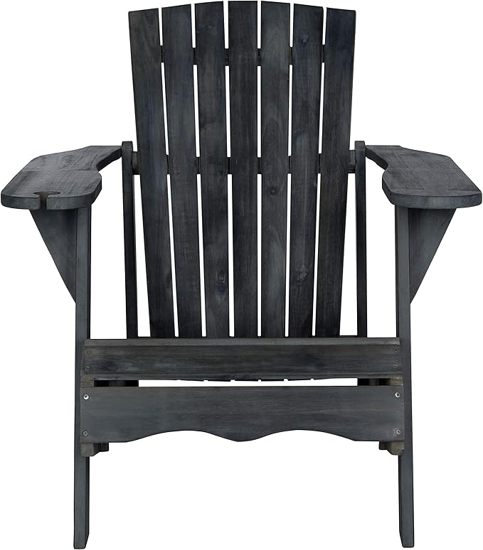 SAFAVIEH PAT6727K Outdoor Collection Vista Wine Glass Holder Adirondack Side Chair, Dark Slate Grey