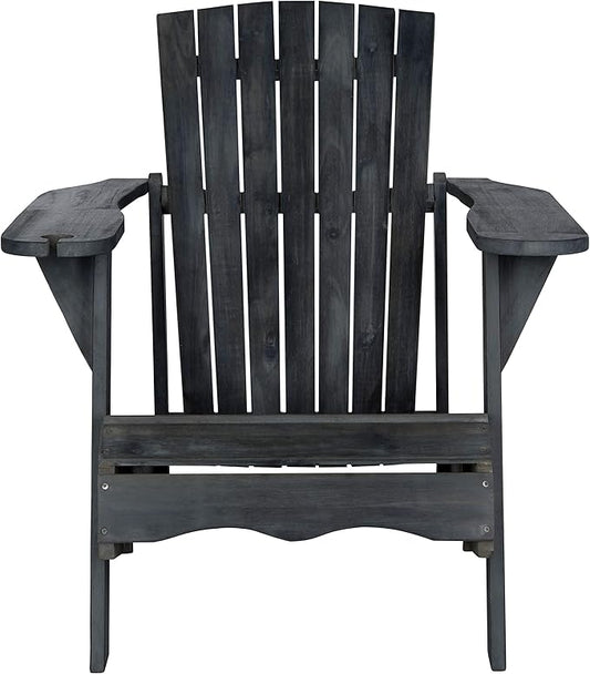 SAFAVIEH PAT6727K Outdoor Collection Vista Wine Glass Holder Adirondack Side Chair, Dark Slate Grey