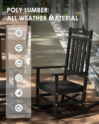 Outdoor Rocking Chair Set of 4, High Back Plastic Patio Rocking Chairs for Outside Porch Rocker Garden Lawn, All-Weather Resistant Poly Lumber Rocker Chair Outdoor, Aruba Blue