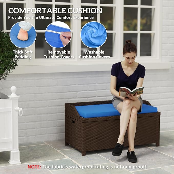 Outsunny Outdoor Wicker Storage Bench Deck Box - Photo 8