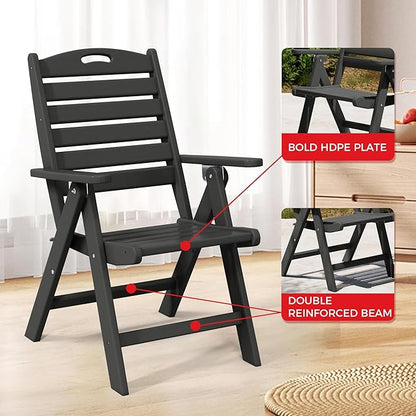 Costaelm Outdoor Adjustable Highback Folding Patio Dining Chair, HDPE Armrest Poly Lumber Restaurant Bistro Dining Chair for Outside Porch Backyard Garden, Gray