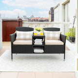 Flamaker Outdoor Furniture Patio Loveseat Wicker 2-Seat with Built-in Table and Cushions Rattan Porch Chairs Bench for - Photo 7