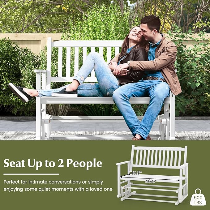 Tangkula 2 Person Outdoor Glider Bench, Poplar Wood Patio Swing Glider Loveseat with Armrests, Slatted Seat & Backrest - Photo 8