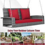RELAX4LIFE 2-Person Porch Swing Bench - PE Rattan Outdoor Swing Chair with Comfortable Seat & Back Cushions - Photo 9
