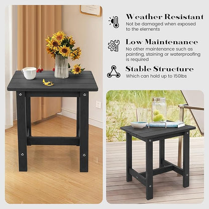 Outdoor Side Table, Small Adirondack Side Table for Adirondack Chair - Indoor Outdoor End Table - HDPS (Black)