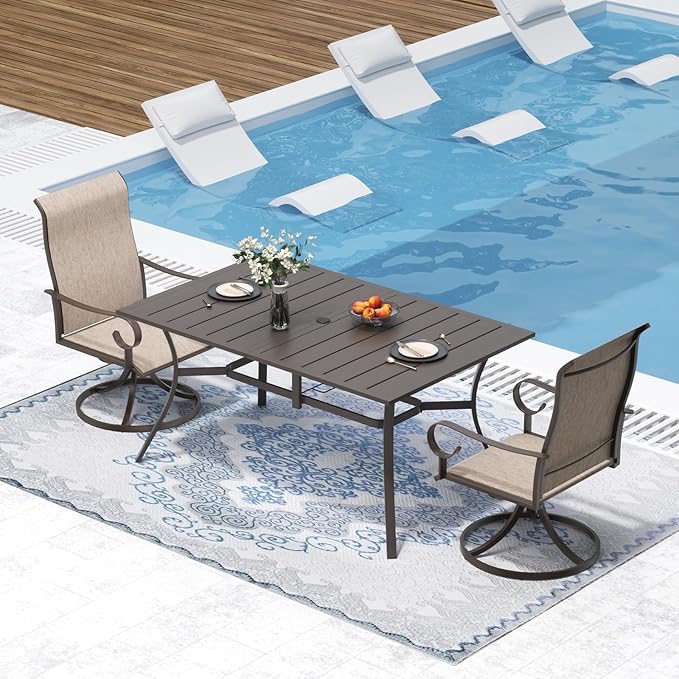 Outdoor Metal Steel Rectangle Patio Dining Table, 6 Person Patio Table with Adjustable Umbrella Hole - Photo 2