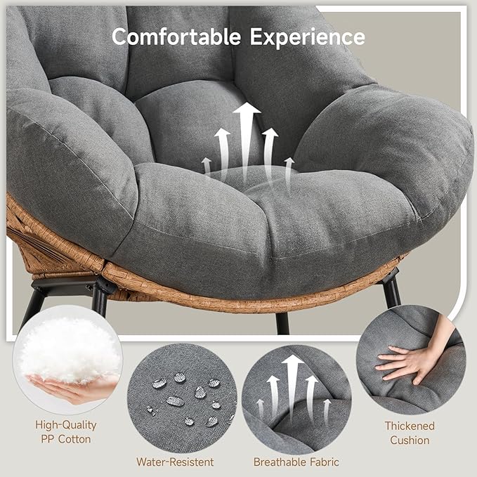 ONBRILL Outdoor Egg Chair, Indoor Lounge Chair for Patio, Bedroom, Living Room, Porch - Grey